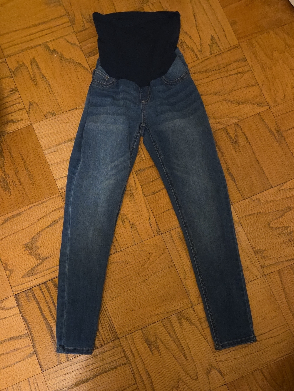 Motherhood Maternity Dark Blue Jeggings with Black Stretch Panel